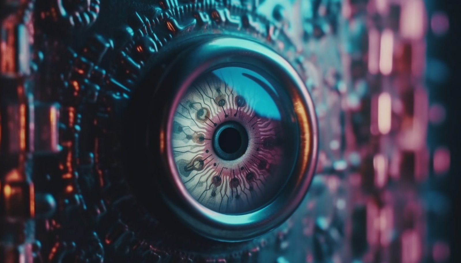 AI generated image of an eye with blue algorithms reflecting off it on zynthora.ai website blog post.